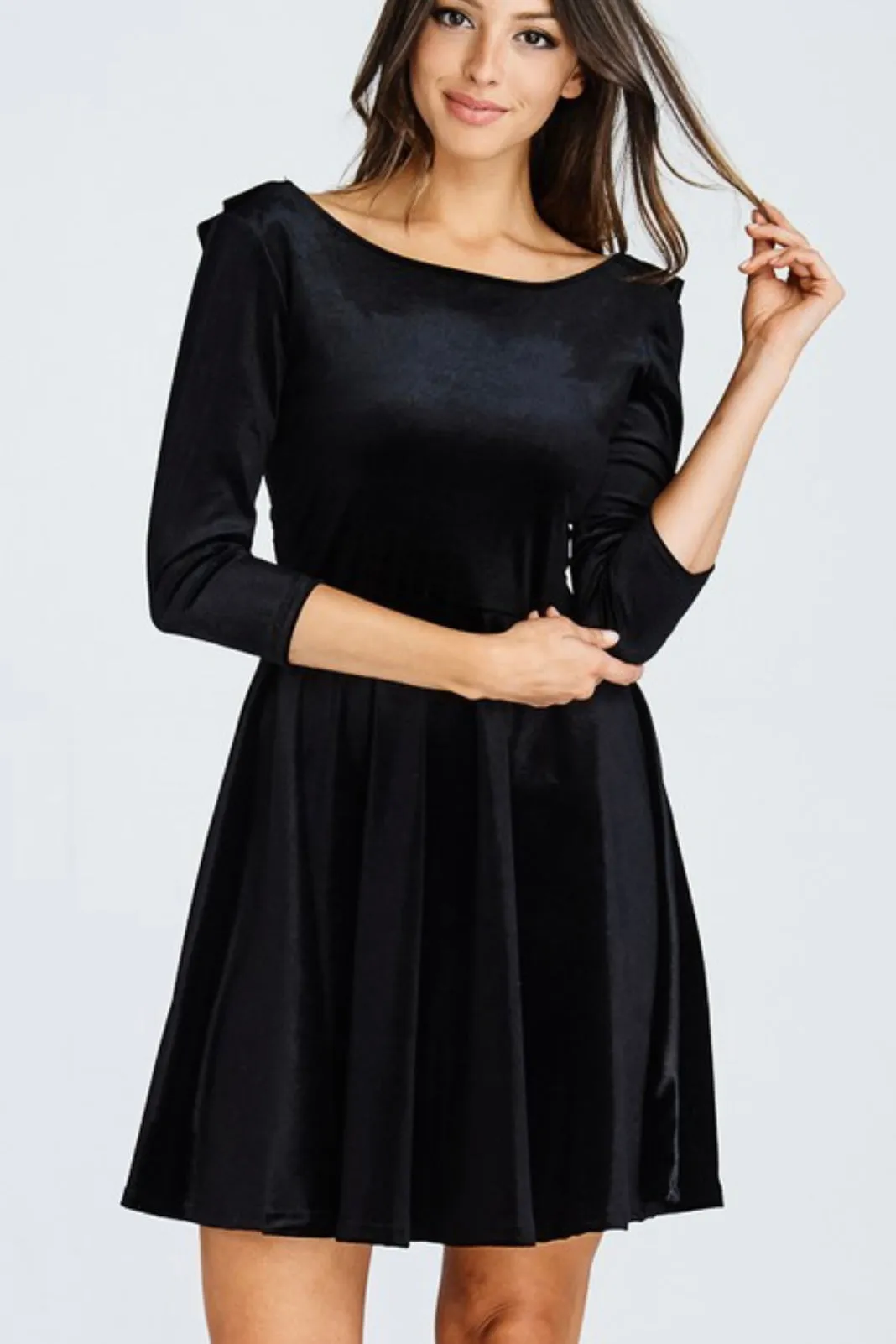 3/4 SLEEVE VELVET DEEP BACK DRESS