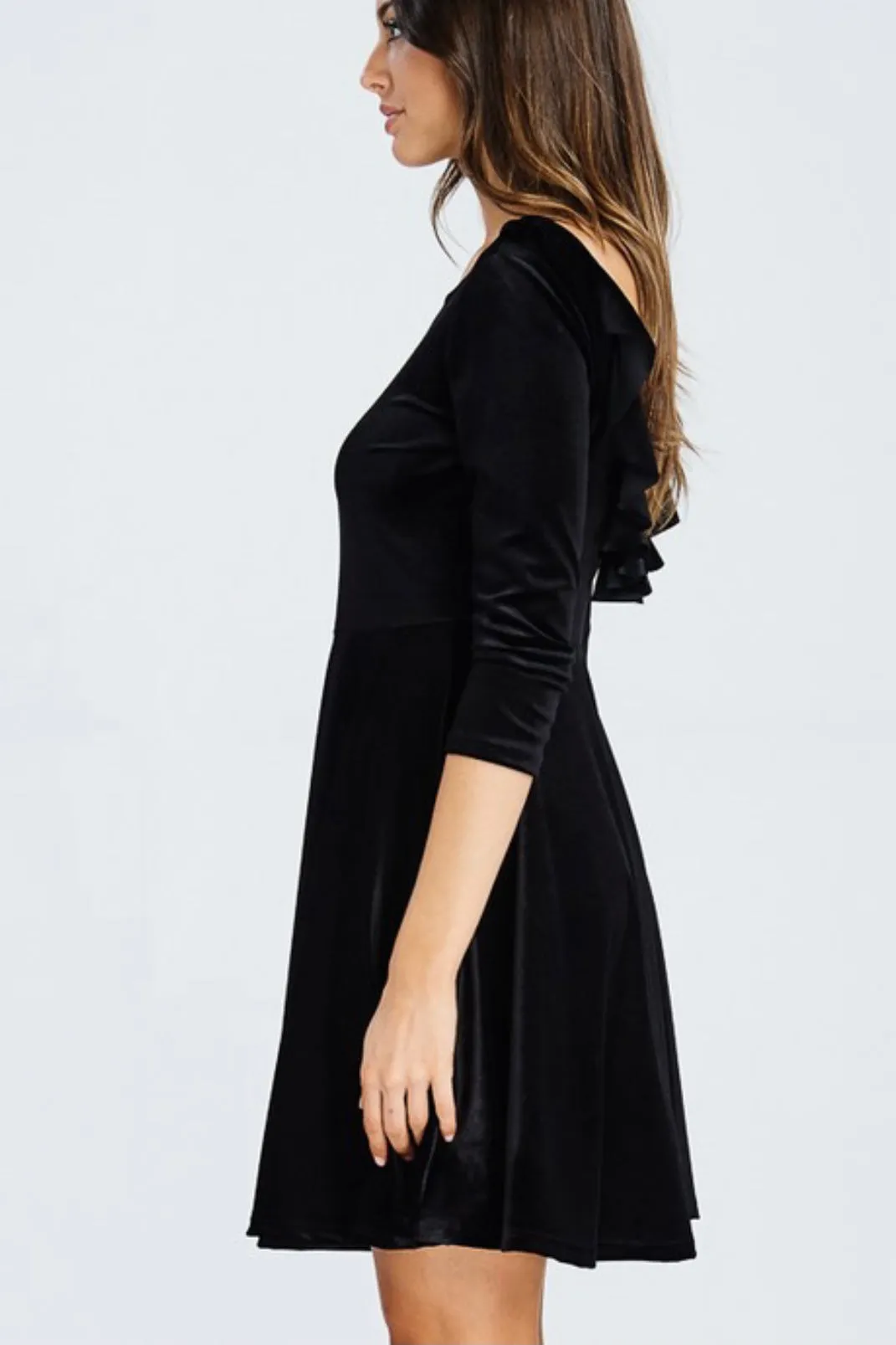 3/4 SLEEVE VELVET DEEP BACK DRESS