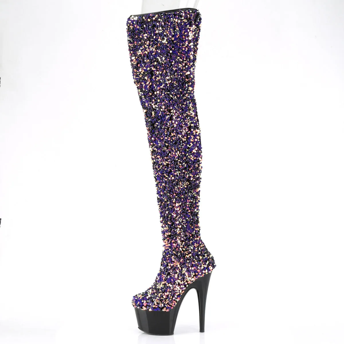 ADORE-3020 Pleaser Purple Multi Sequins/Black Sexy Platform Shoes (Pole Dancing Heels)
