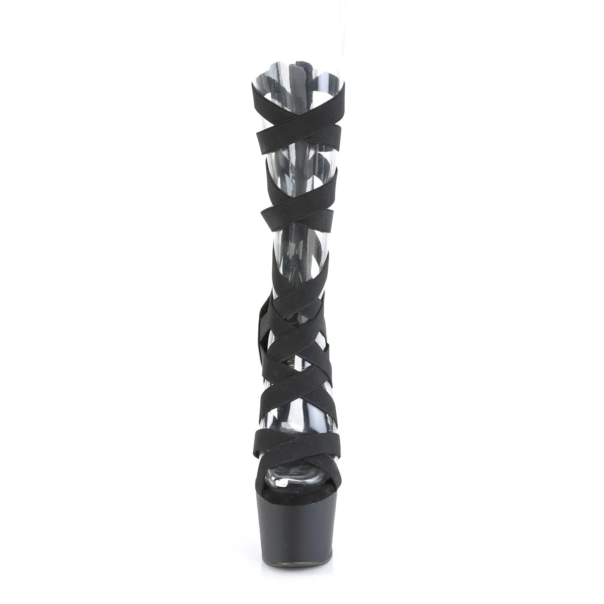 ADORE-700-48 Pleaser Black Elastic Sexy Platform Shoes (Pole Dancing Heels)