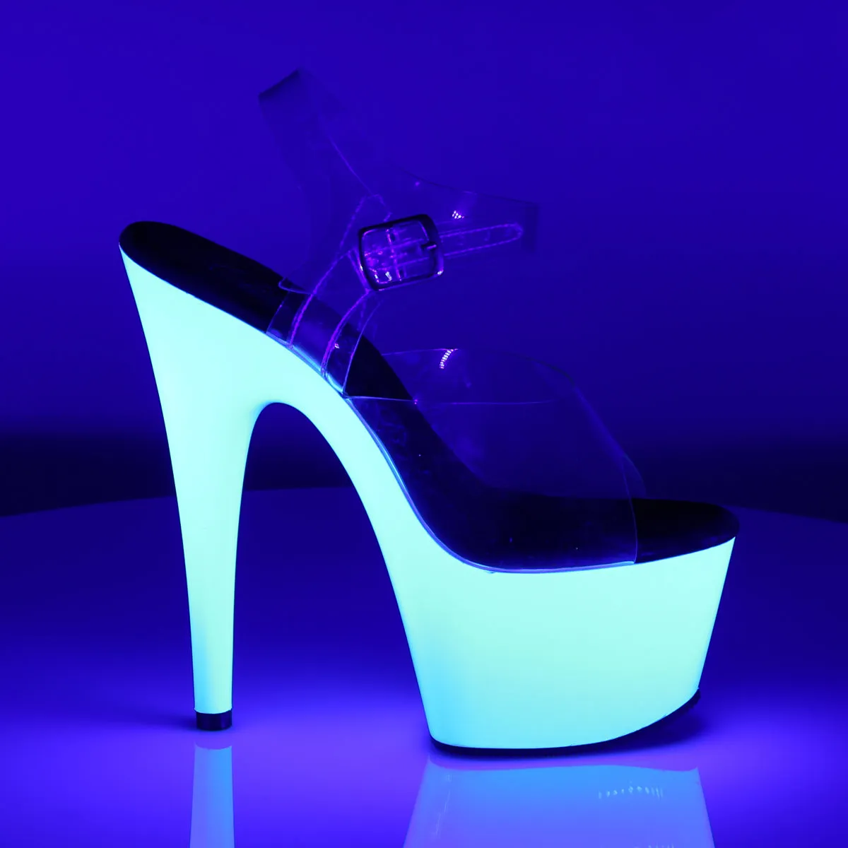 ADORE-708UV Pleaser Clear/Neon White Sexy Platform Shoes (Pole Dancing Heels)