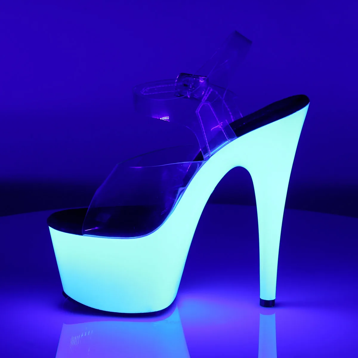 ADORE-708UV Pleaser Clear/Neon White Sexy Platform Shoes (Pole Dancing Heels)