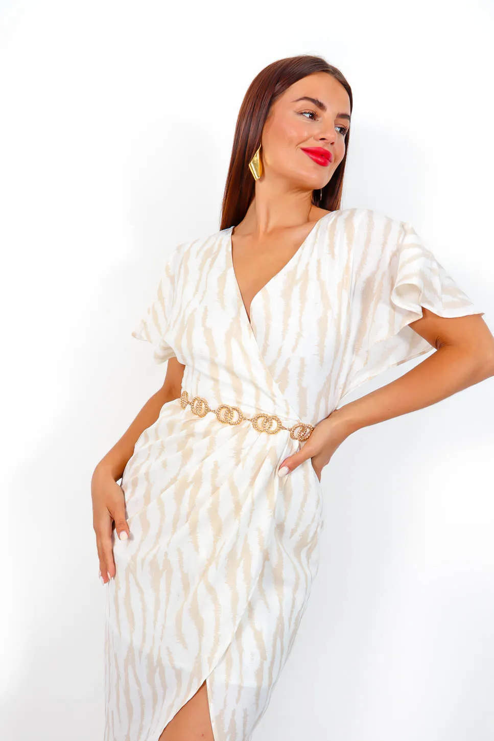 Adore Me - Neutral Zebra Print Midi Dress