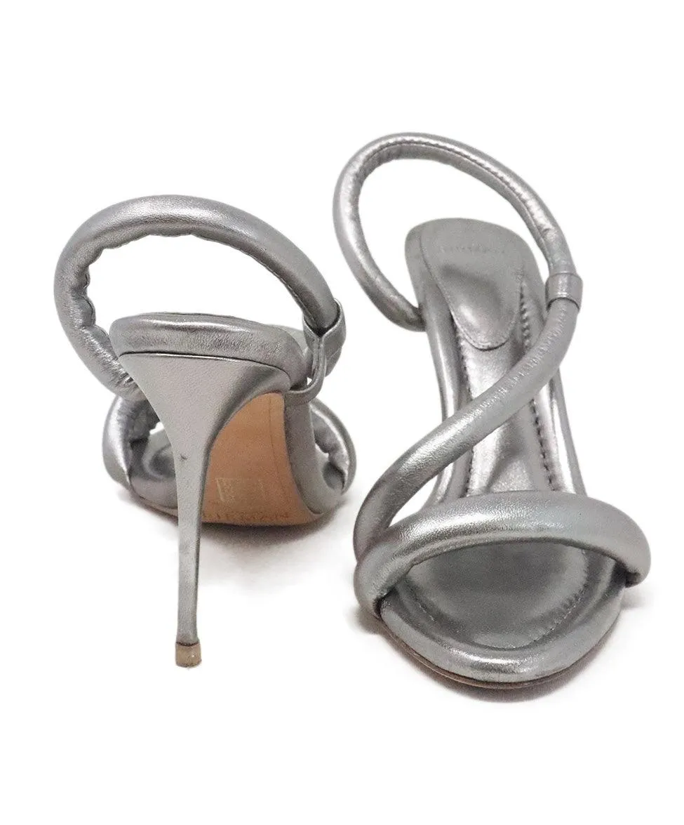 Alexandre Birman Silver Leather Heels sz 8