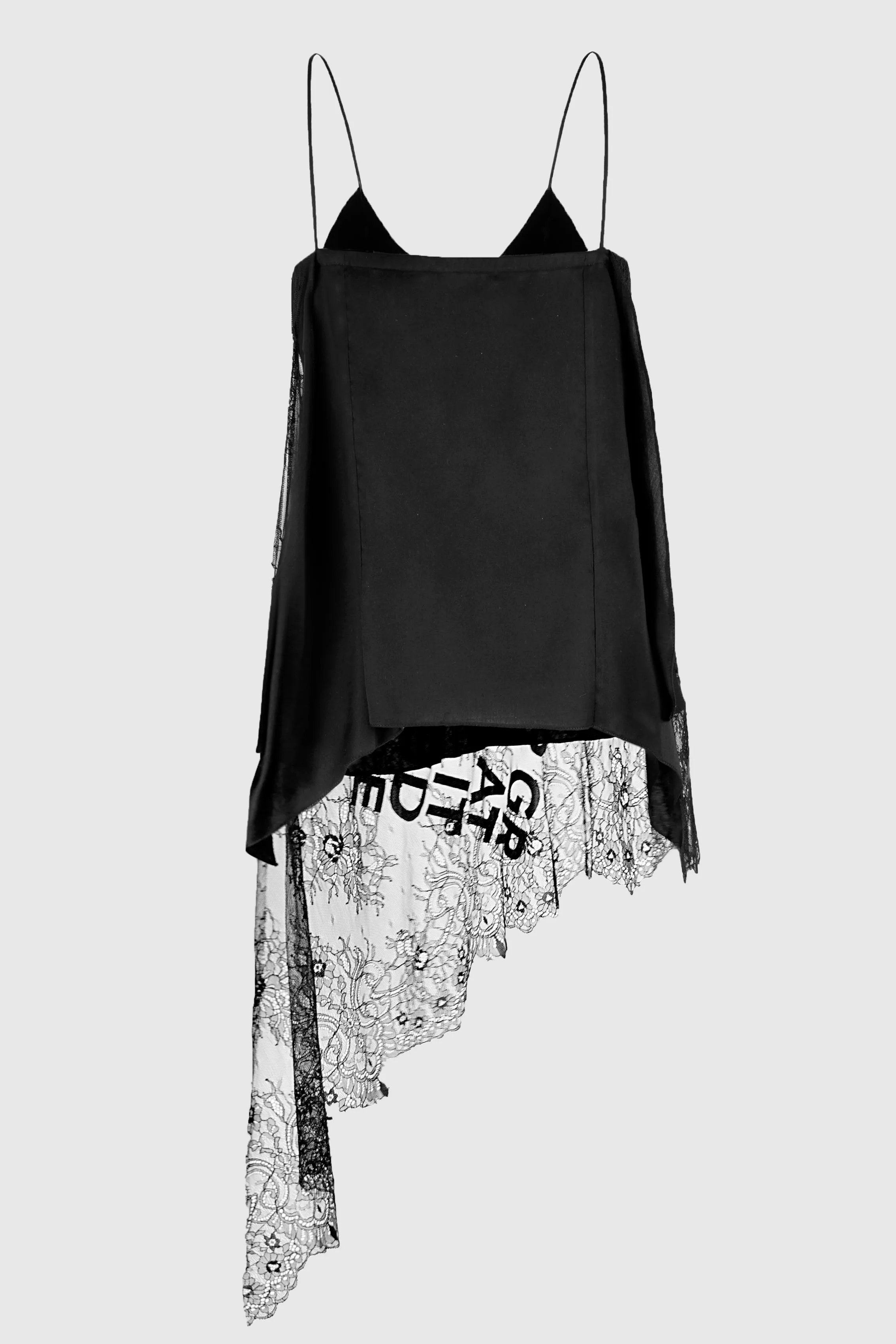 ASYMMETRIC V CUT CAMI W/ LACE OVERLAY