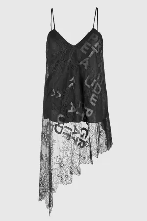 ASYMMETRIC V CUT CAMI W/ LACE OVERLAY