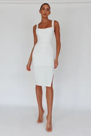 Bella Vista Cowl Neckline Thick Strap Knee Length Dress White