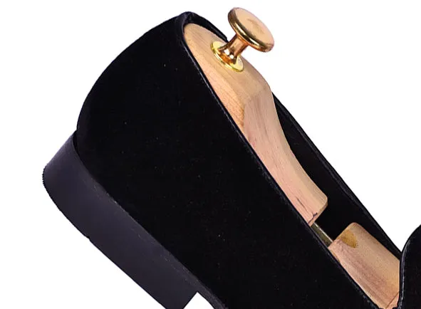 Black Velvet King of Hearts Embroidered Loafers
