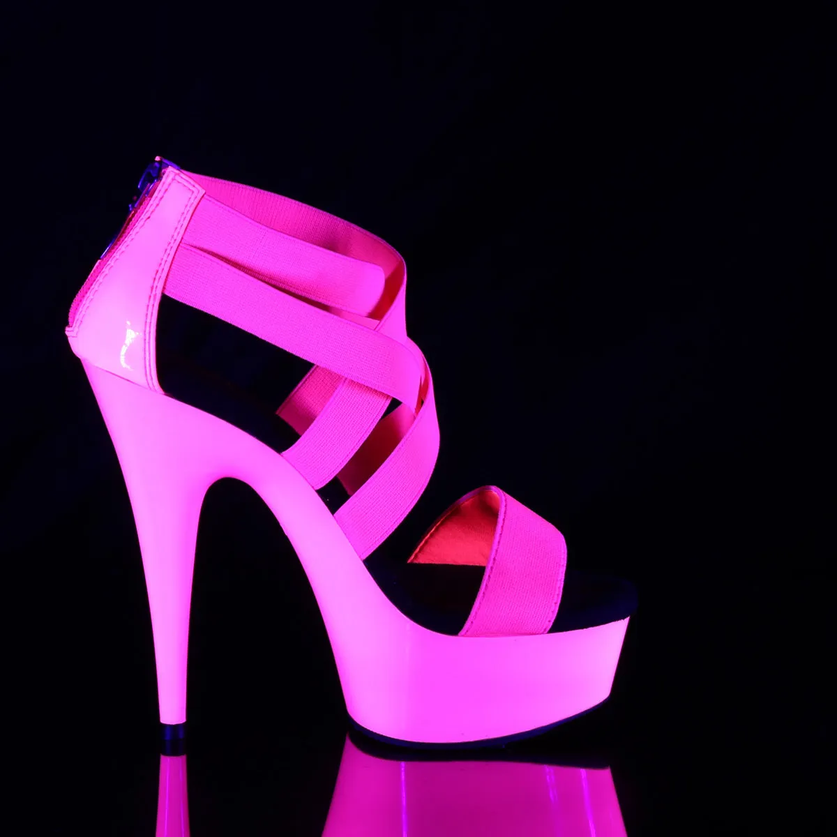 DELIGHT-669UV Pleaser Neon H. Pink Elastic Sexy Platform Shoes (Pole Dancing Heels)
