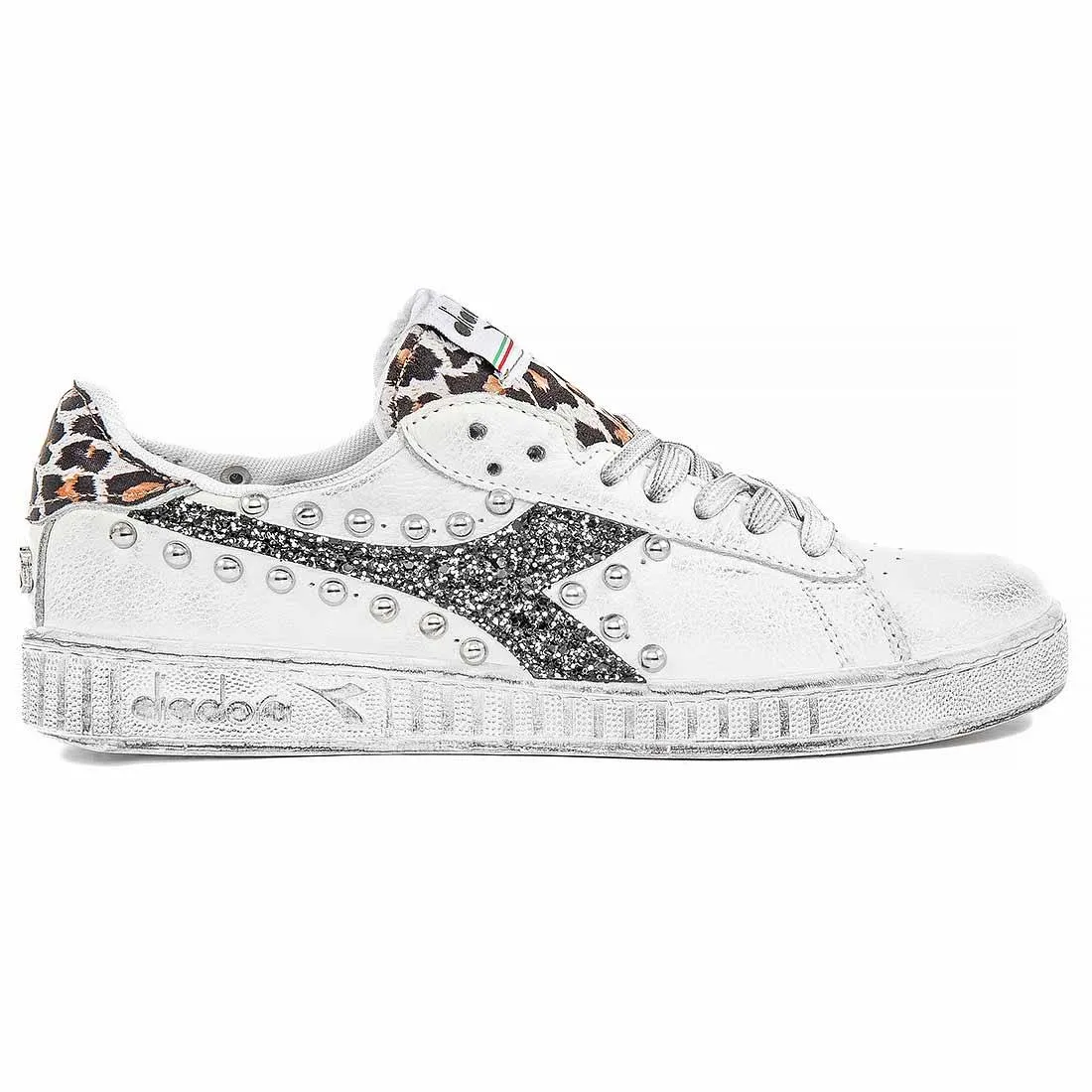 Diadora Game L Low con Borchie, Leopardate e Glitter Nero