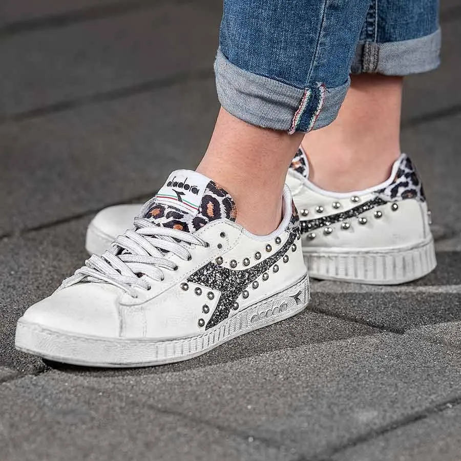 Diadora Game L Low con Borchie, Leopardate e Glitter Nero