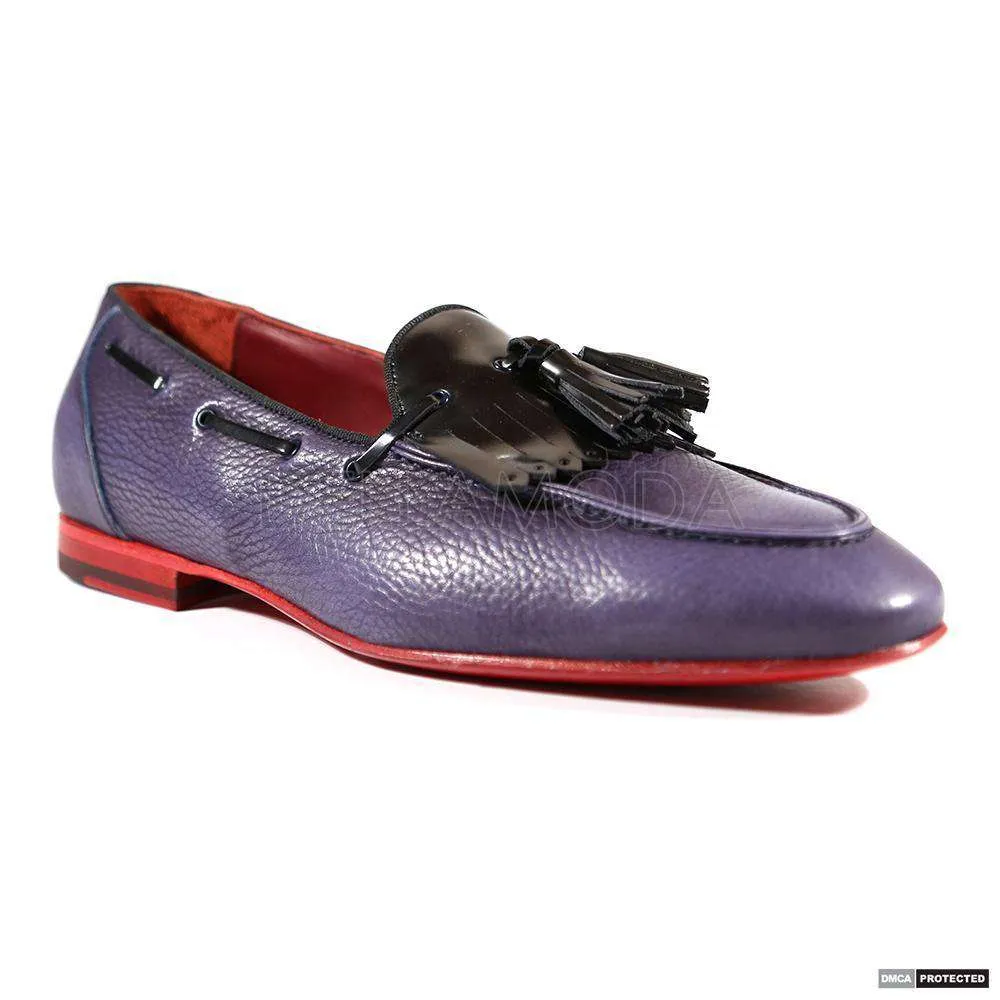 Dino Bigioni Designer Shoes Men's Italian Mustang Asport Indigo Loafers (DB1001)