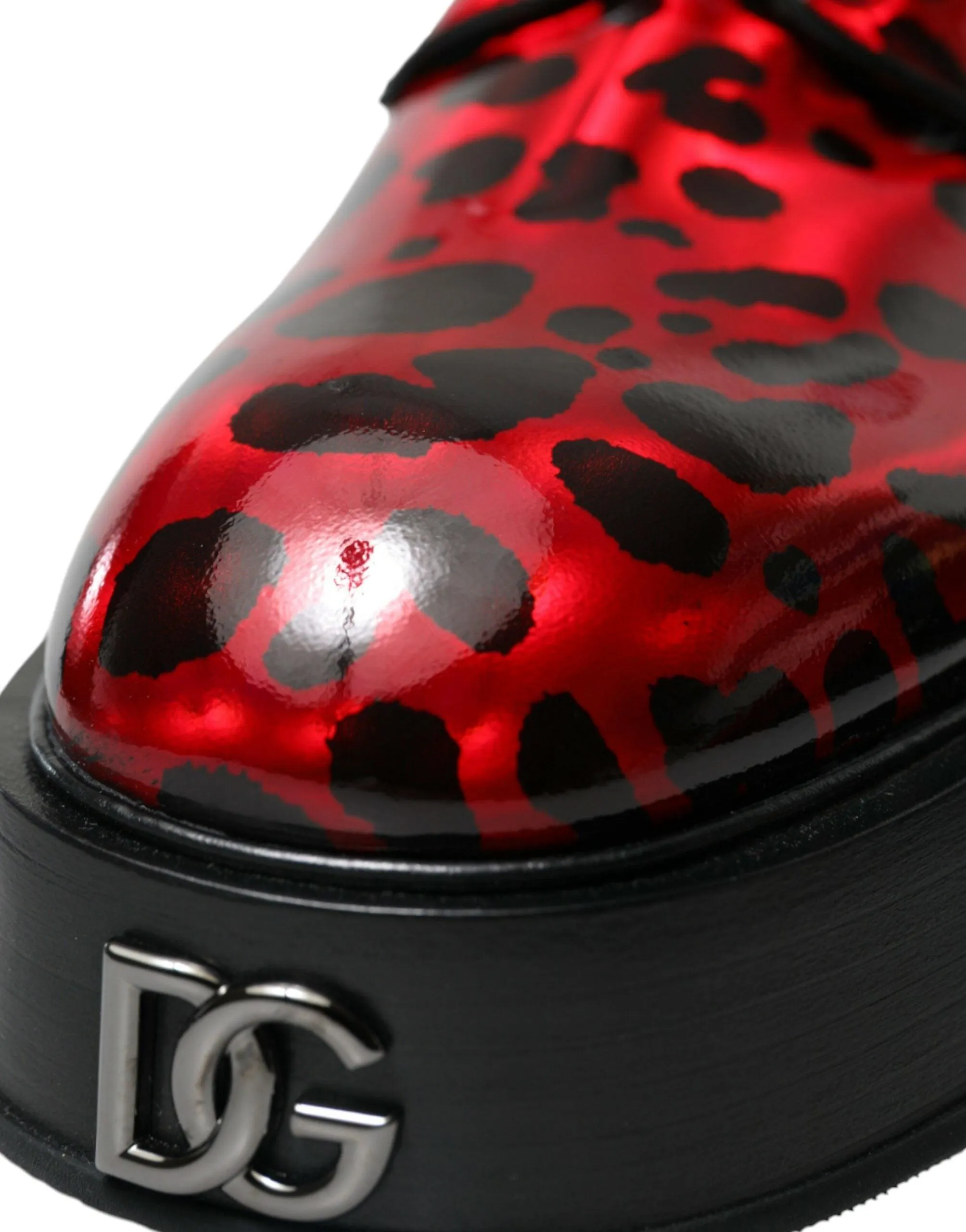 Dolce & Gabbana Red Leopard Calfskin Lace Up Derby Dress Shoes
