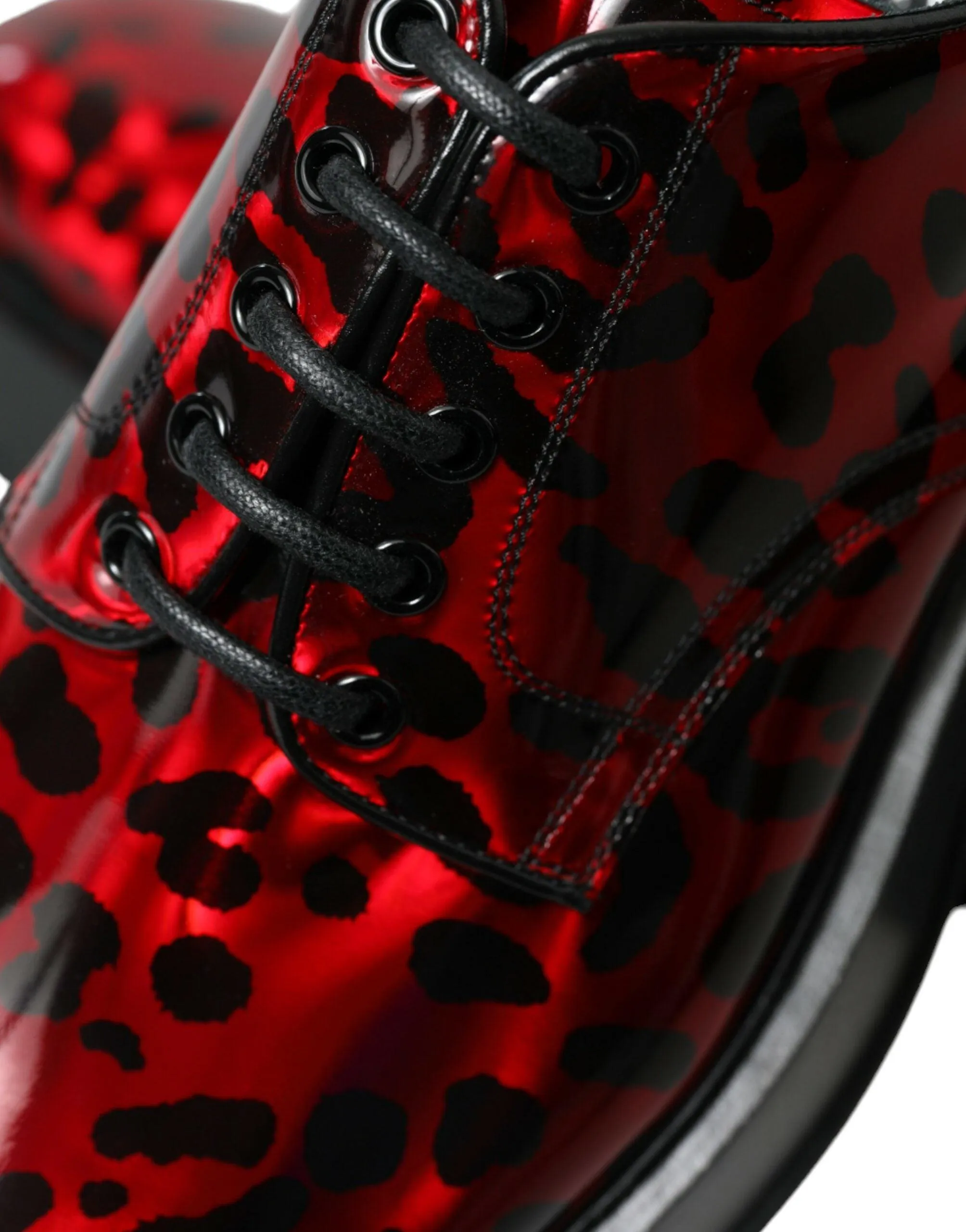 Dolce & Gabbana Red Leopard Calfskin Lace Up Derby Dress Shoes