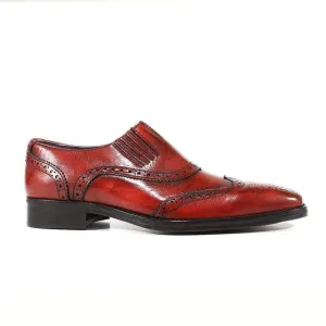 Duca Designer Shoes Italian Men's Crust Rosso Leather Loafers (DS2103)