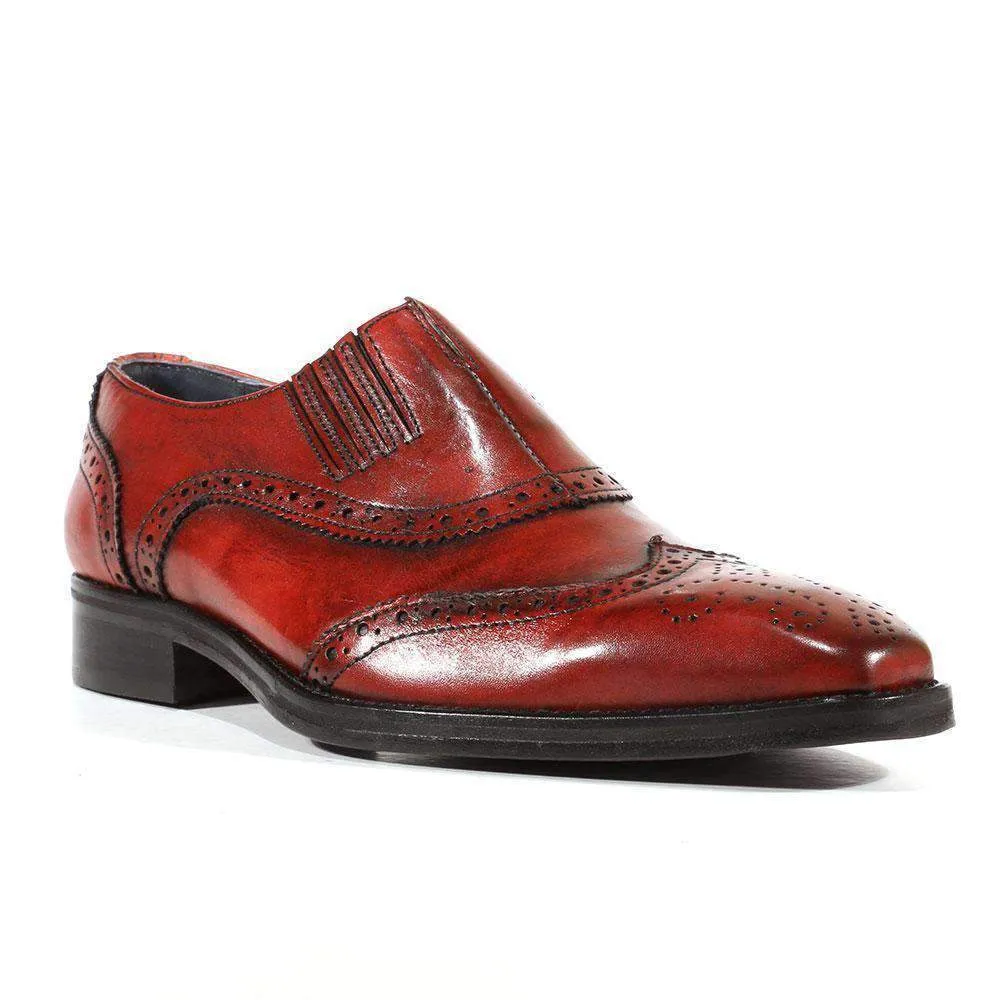 Duca Designer Shoes Italian Men's Crust Rosso Leather Loafers (DS2103)