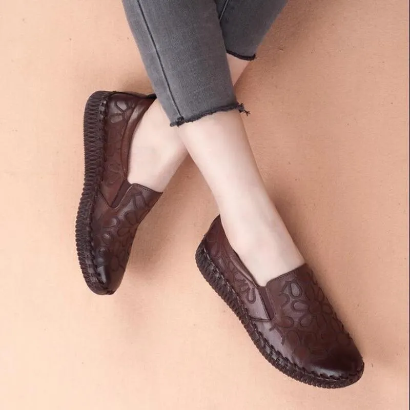 Fashion Genuine Leather Flat Shoes Women Loafers