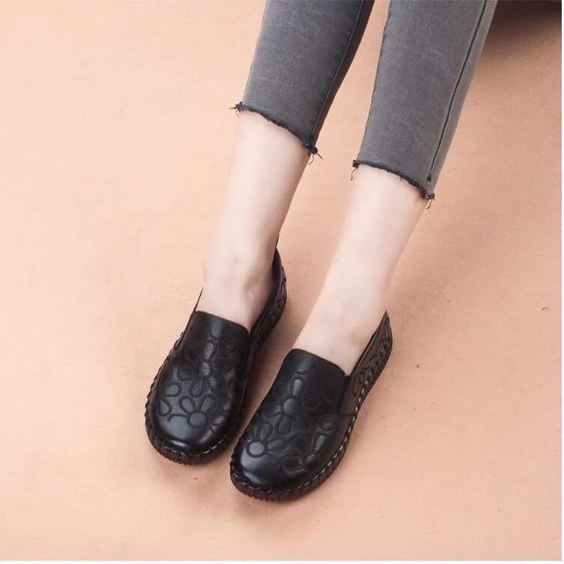 Fashion Genuine Leather Flat Shoes Women Loafers