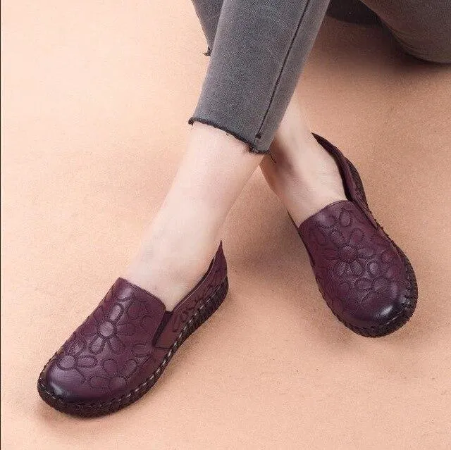 Fashion Genuine Leather Flat Shoes Women Loafers
