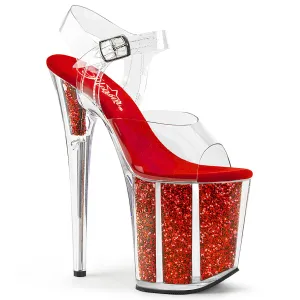 FLAMINGO-808G Pleaser Clear/Red Glitter Sexy Platform Shoes (Pole Dancing Heels)