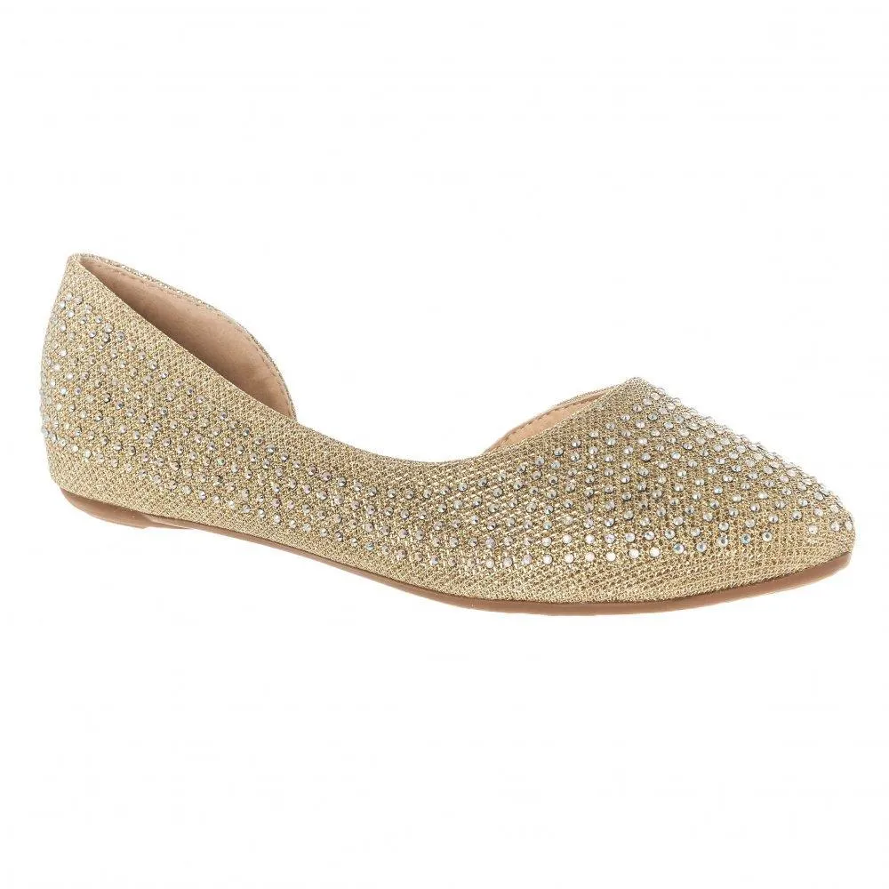Flat Ballerina Shoe With Cut Out Sides And Coloured Stones