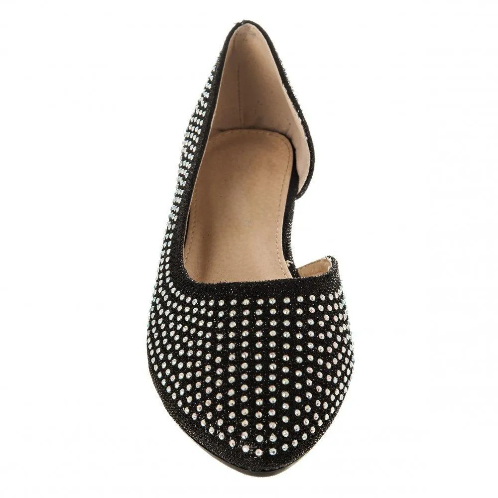 Flat Ballerina Shoe With Cut Out Sides And Coloured Stones