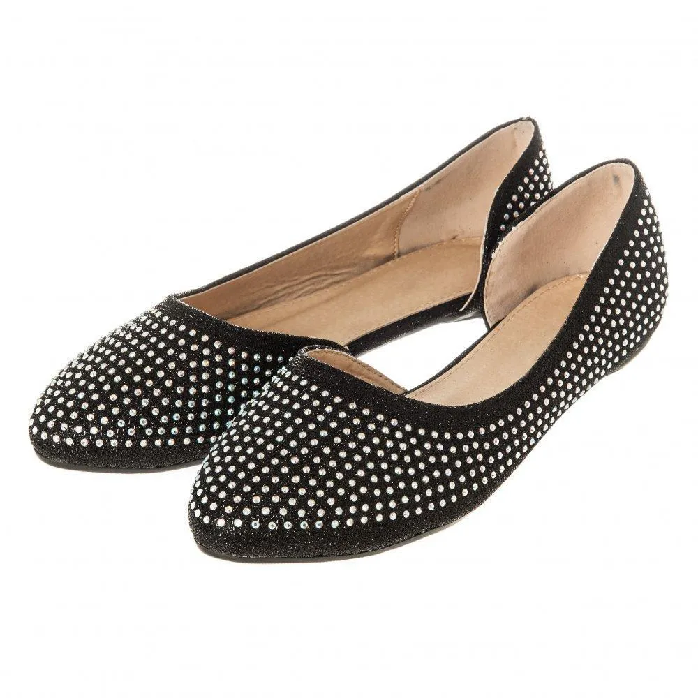 Flat Ballerina Shoe With Cut Out Sides And Coloured Stones