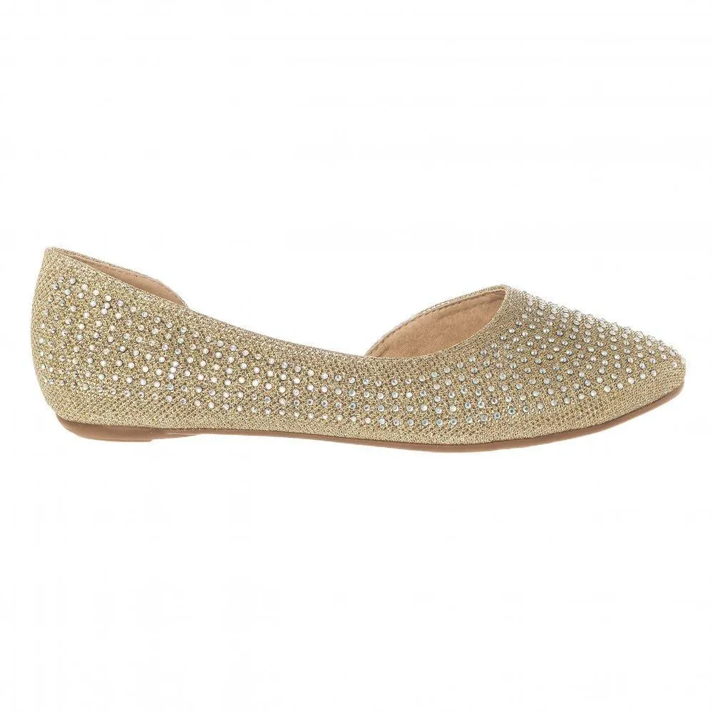 Flat Ballerina Shoe With Cut Out Sides And Coloured Stones