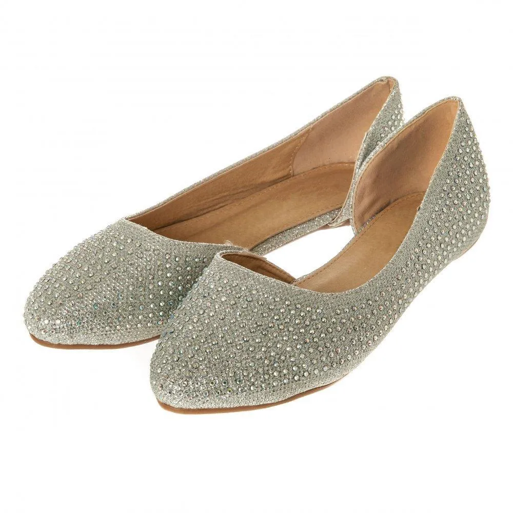 Flat Ballerina Shoe With Cut Out Sides And Coloured Stones