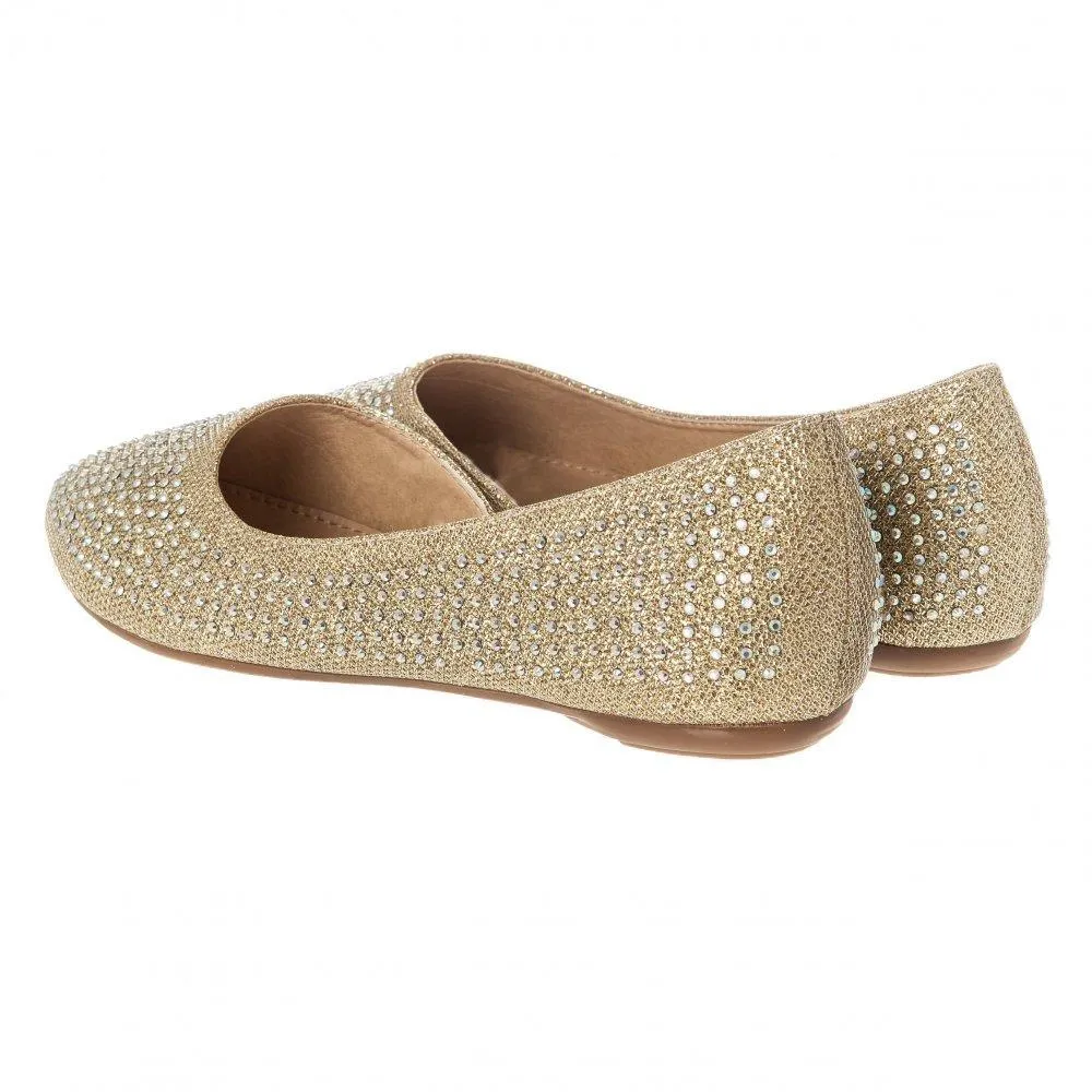 Flat Ballerina Shoe With Cut Out Sides And Coloured Stones