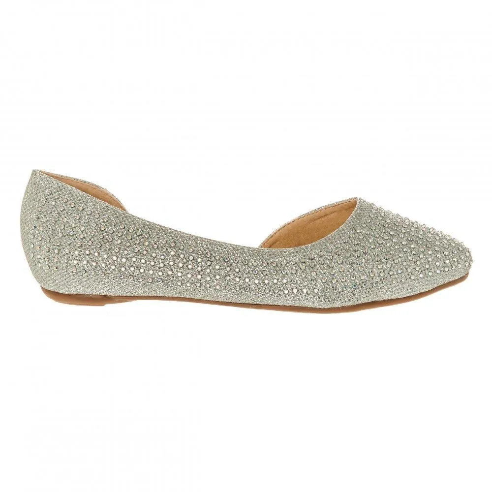 Flat Ballerina Shoe With Cut Out Sides And Coloured Stones