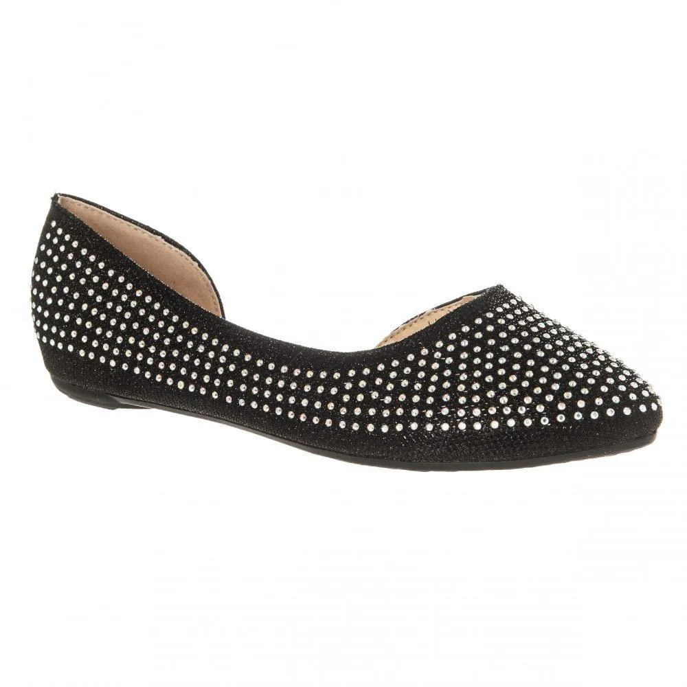 Flat Ballerina Shoe With Cut Out Sides And Coloured Stones