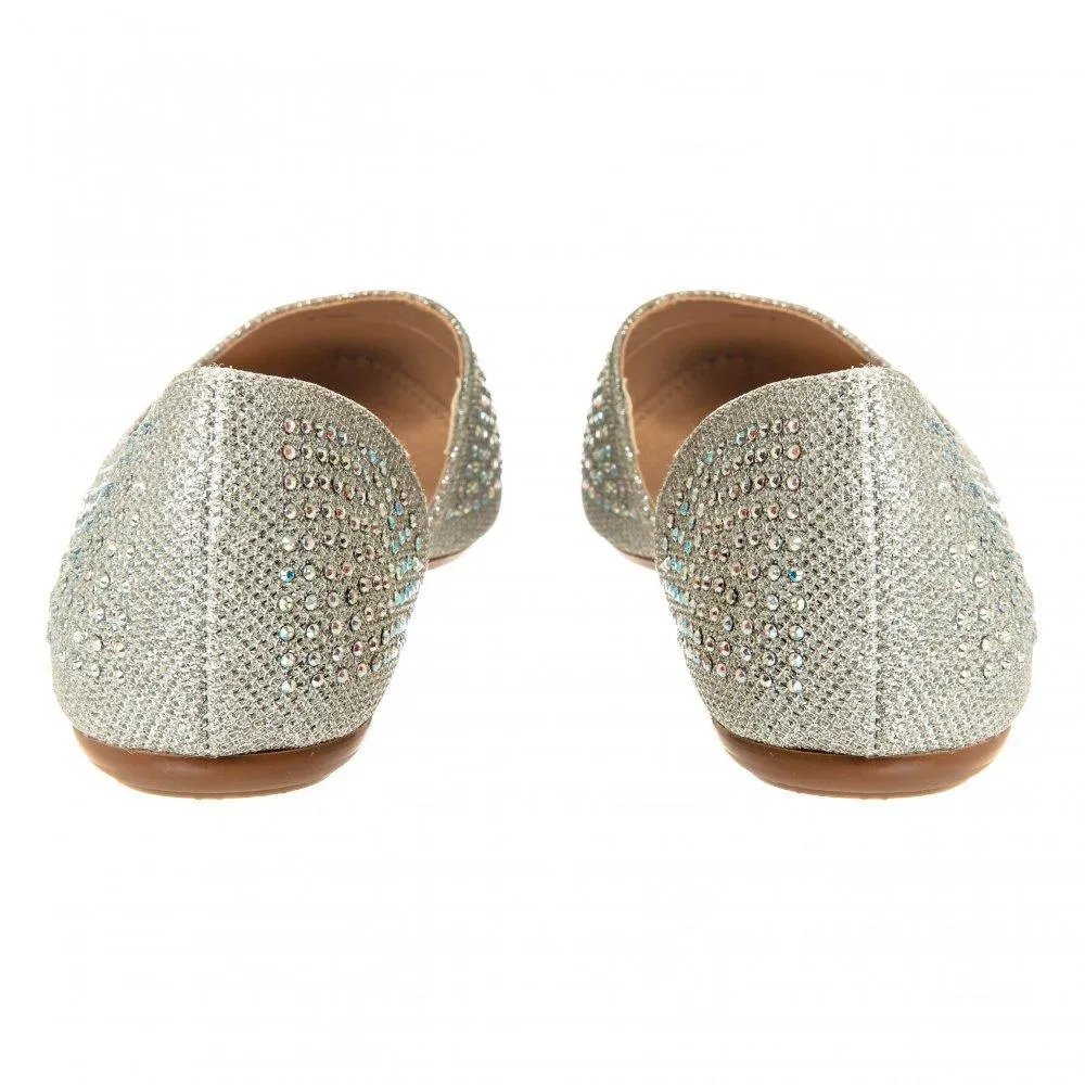 Flat Ballerina Shoe With Cut Out Sides And Coloured Stones