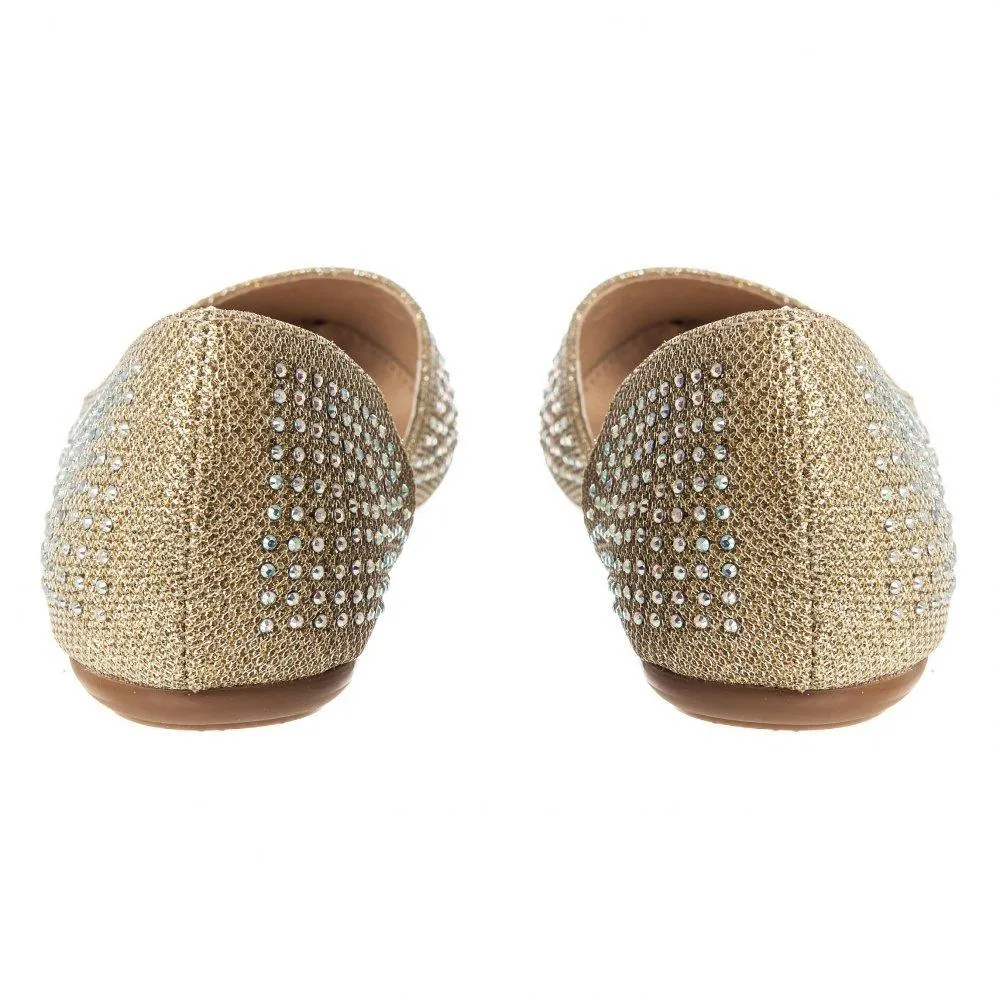 Flat Ballerina Shoe With Cut Out Sides And Coloured Stones