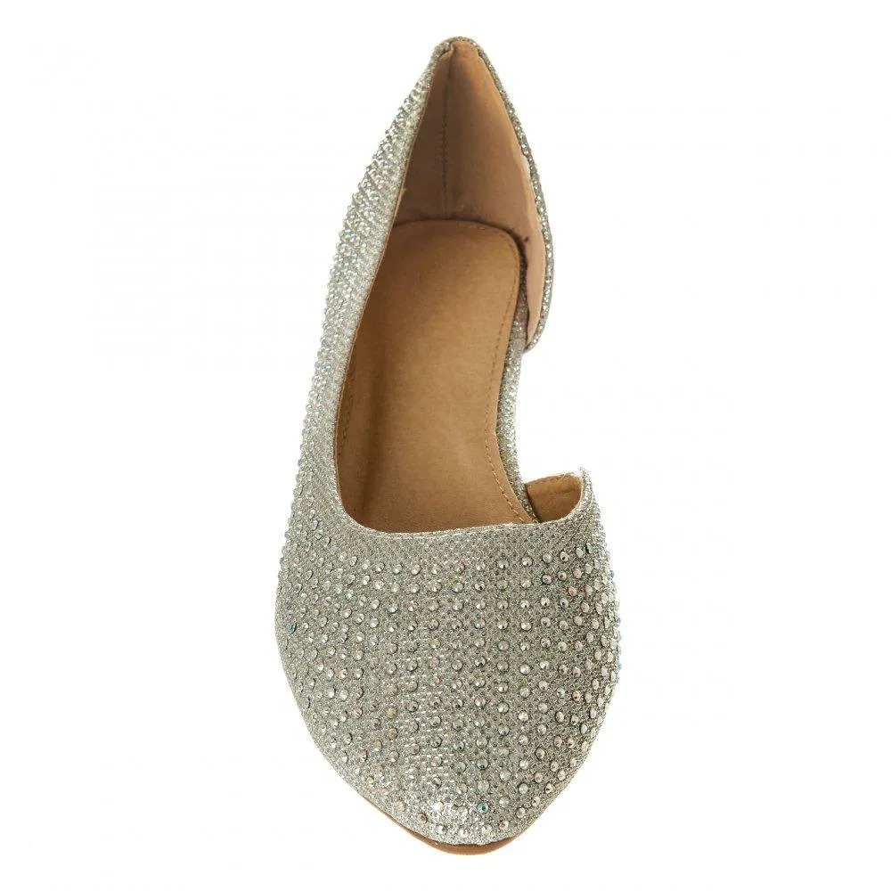 Flat Ballerina Shoe With Cut Out Sides And Coloured Stones