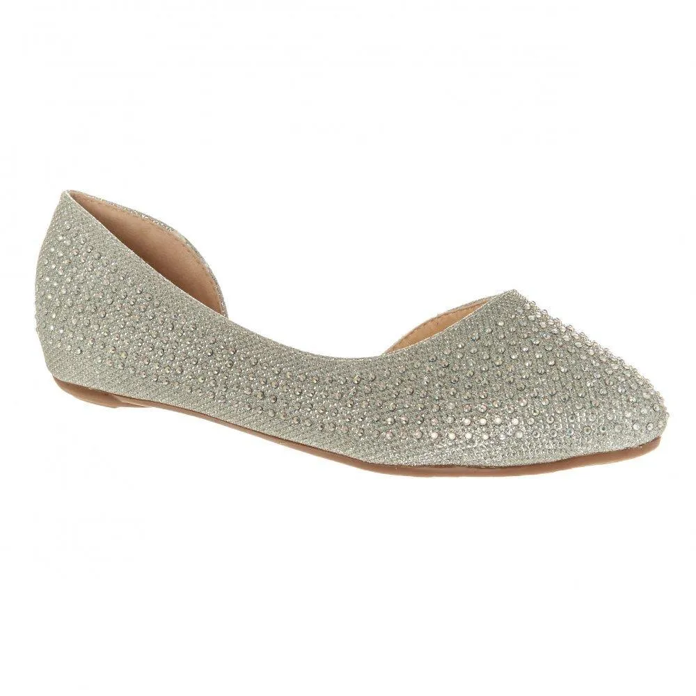 Flat Ballerina Shoe With Cut Out Sides And Coloured Stones