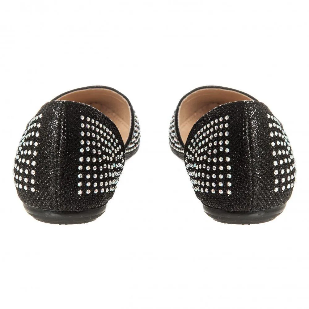 Flat Ballerina Shoe With Cut Out Sides And Coloured Stones