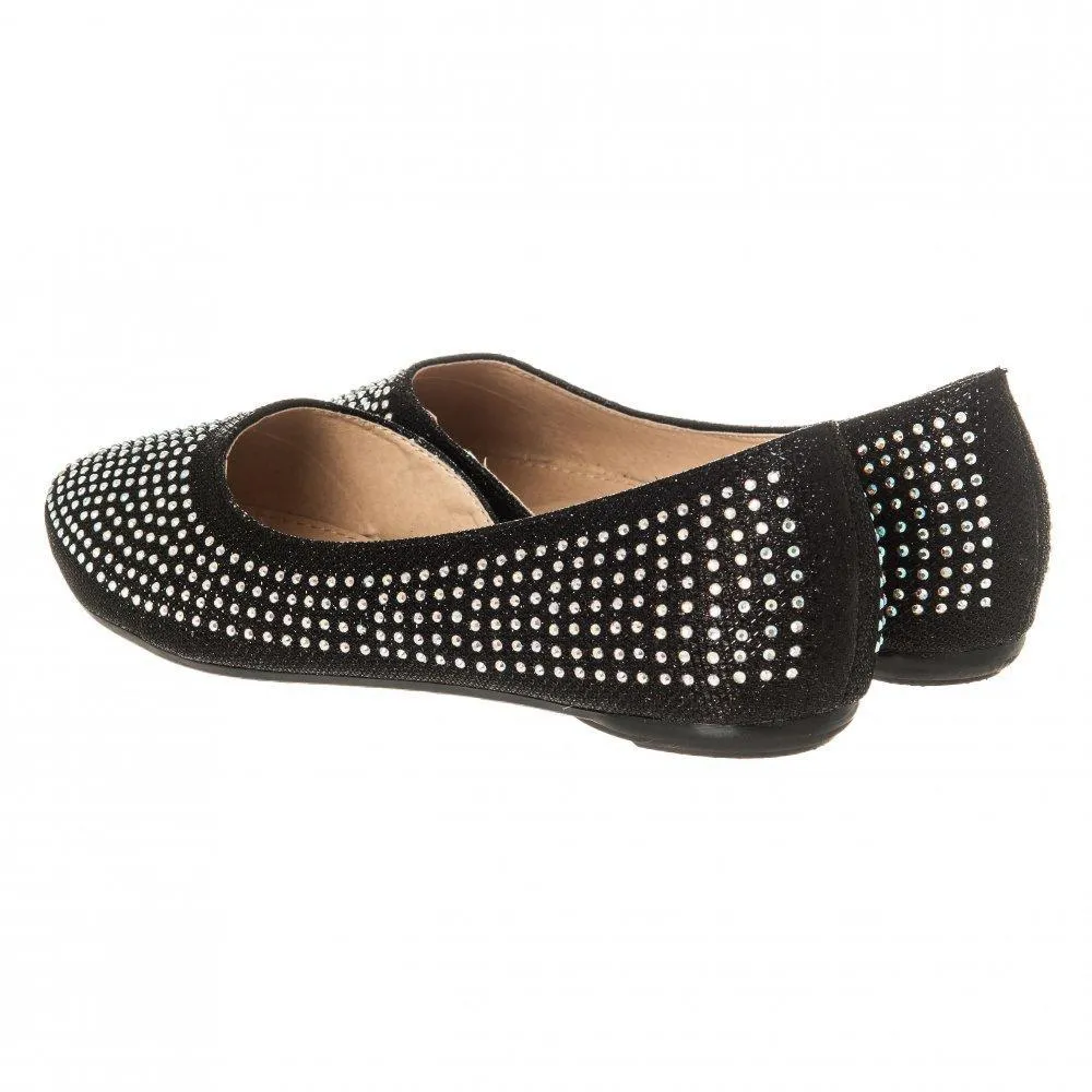 Flat Ballerina Shoe With Cut Out Sides And Coloured Stones
