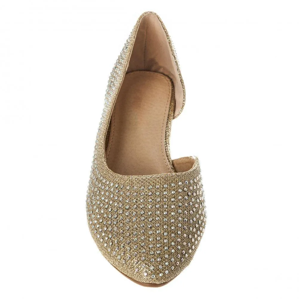 Flat Ballerina Shoe With Cut Out Sides And Coloured Stones