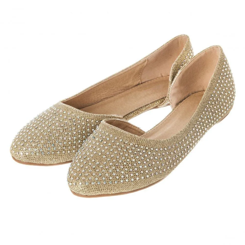 Flat Ballerina Shoe With Cut Out Sides And Coloured Stones