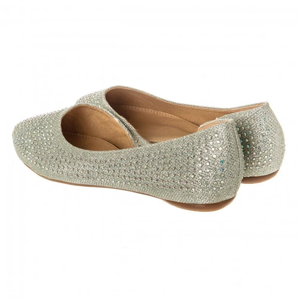 Flat Ballerina Shoe With Cut Out Sides And Coloured Stones
