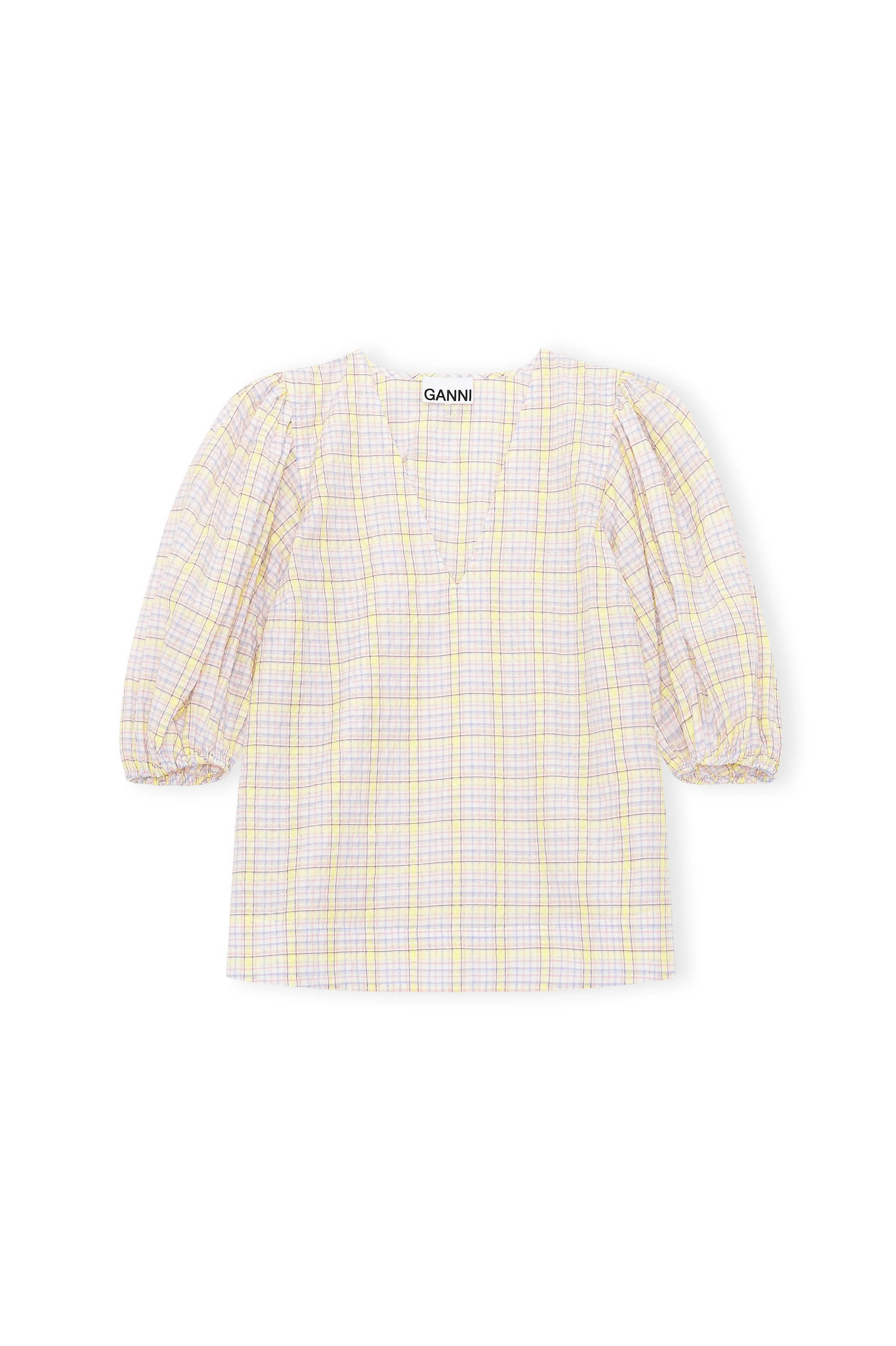 GANNI F6072 Seersucker Check Blouse in Multi
