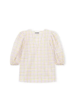 GANNI F6072 Seersucker Check Blouse in Multi