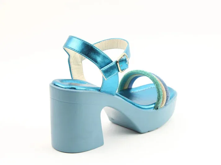 Heavenly Feet Lara Turquoise Multi Womens Heeled Sandals