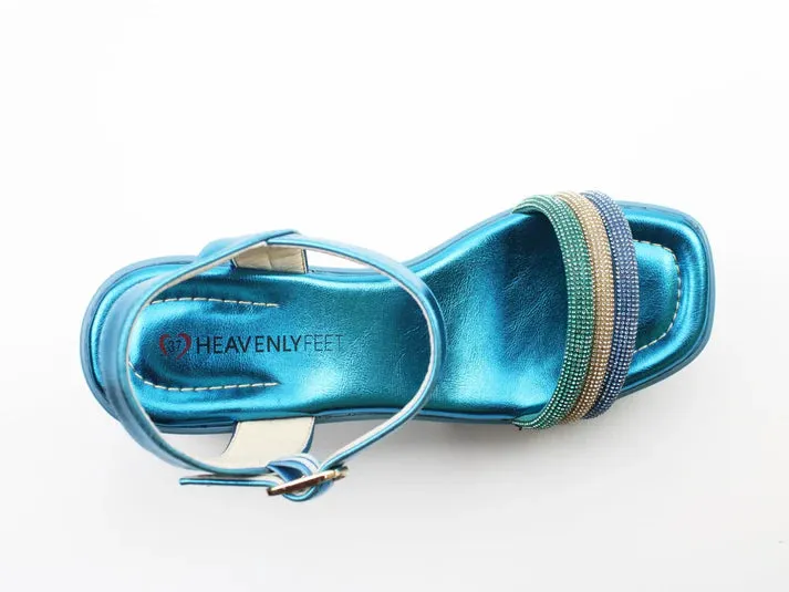 Heavenly Feet Lara Turquoise Multi Womens Heeled Sandals