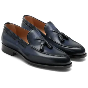 Height Increasing Navy Blue Leather Barbican Tassel Loafers
