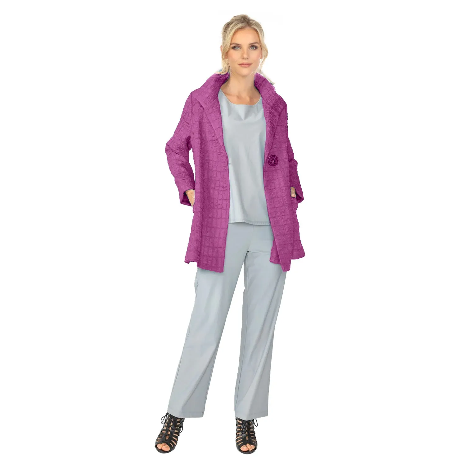 IC Collection Jacquard One-Button Jacket in Plum - 6290J-PLM
