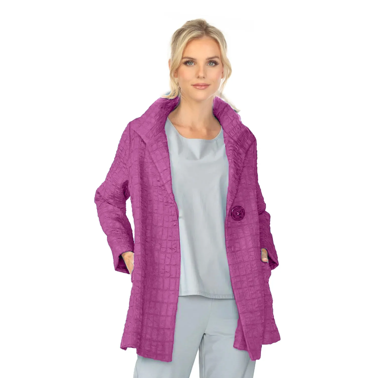 IC Collection Jacquard One-Button Jacket in Plum - 6290J-PLM