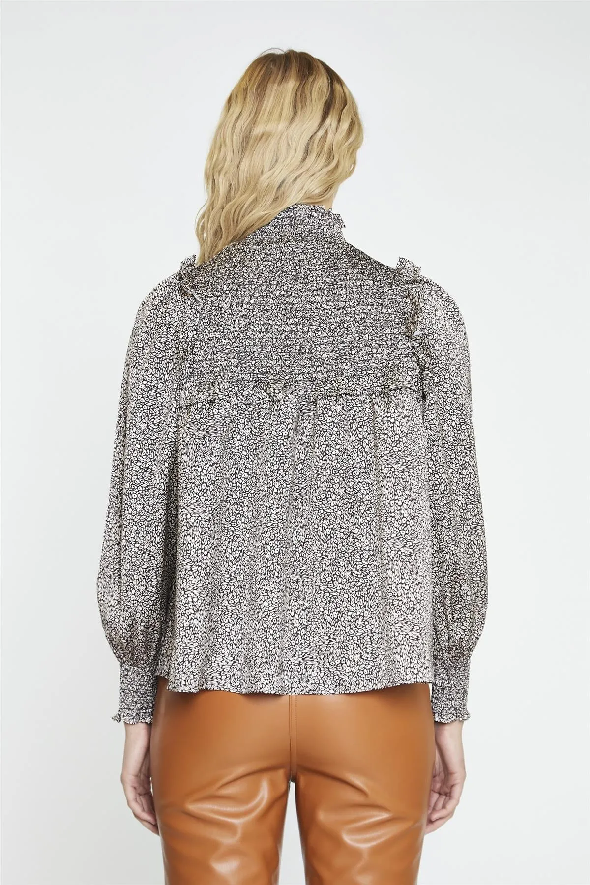Leopard-Swirl Long-Sleeve Blouse