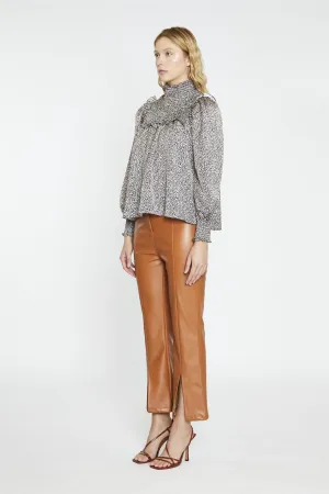 Leopard-Swirl Long-Sleeve Blouse